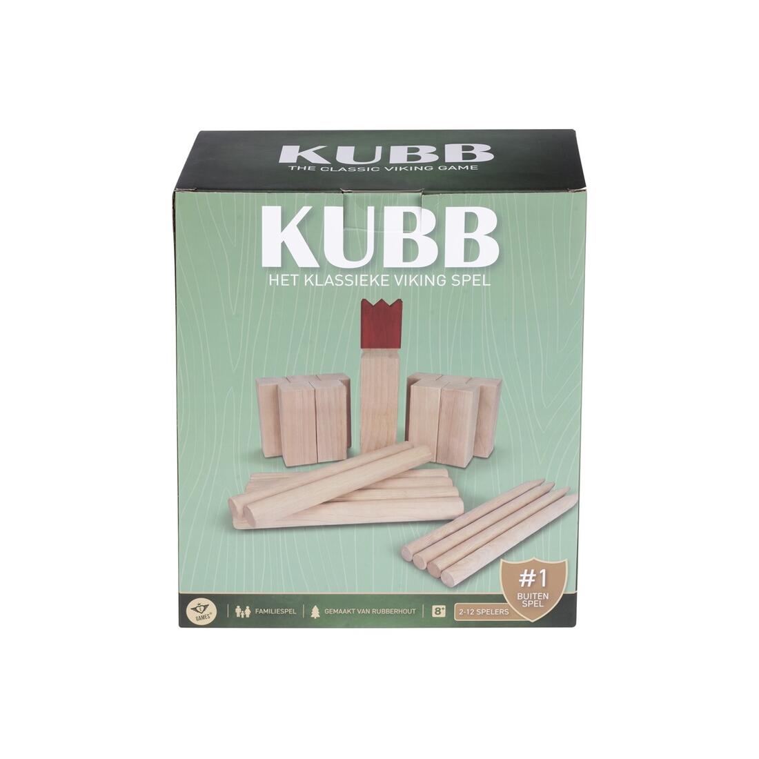 Kubb Viking Family rubberhout met rode koning D 5,5 cm