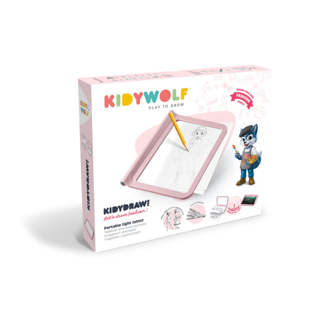 Kidydraw-pro Fashion A4 tekentablet met licht 2in1 roze