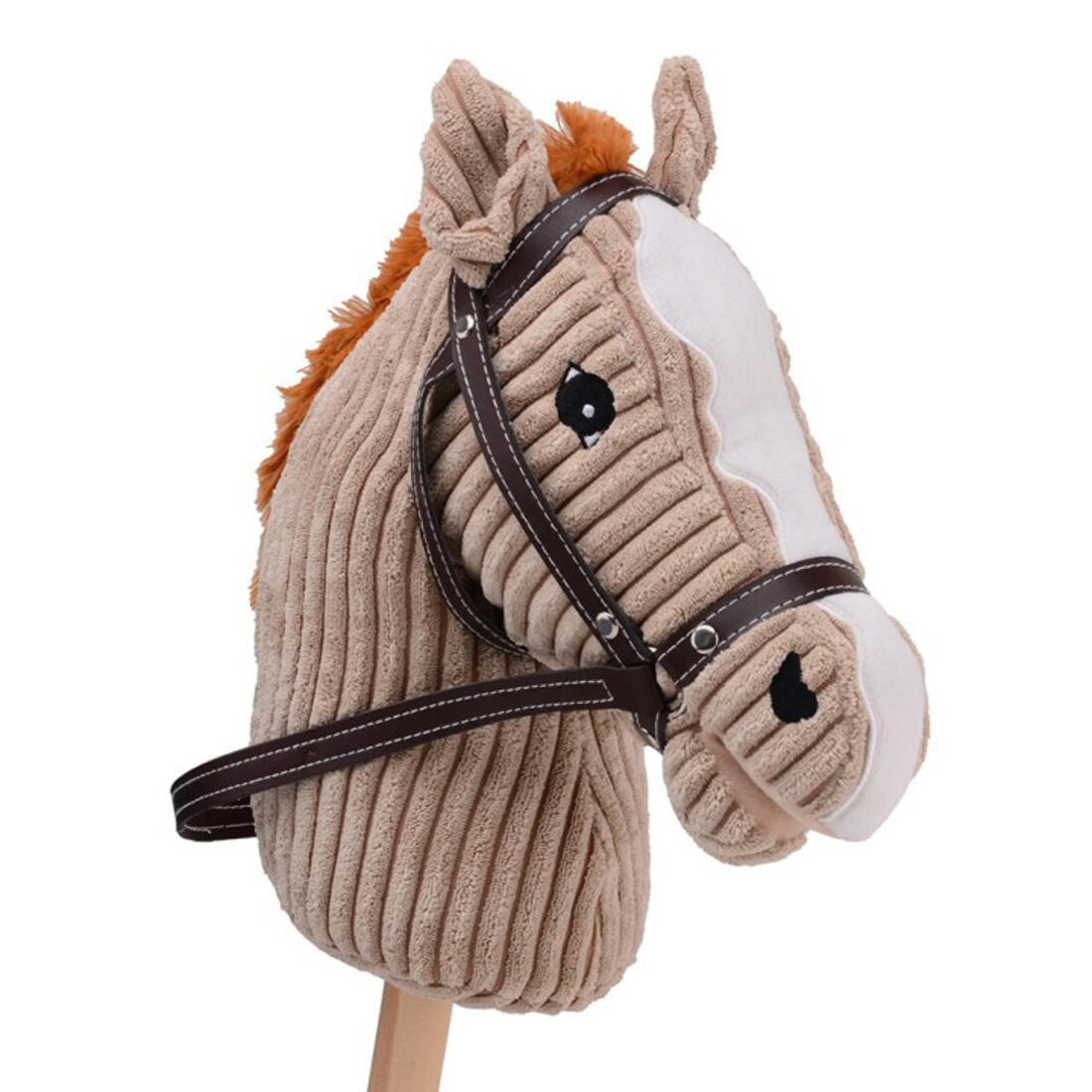 Stokpaardje met zacht, beige hoofd en geluid 80 cm