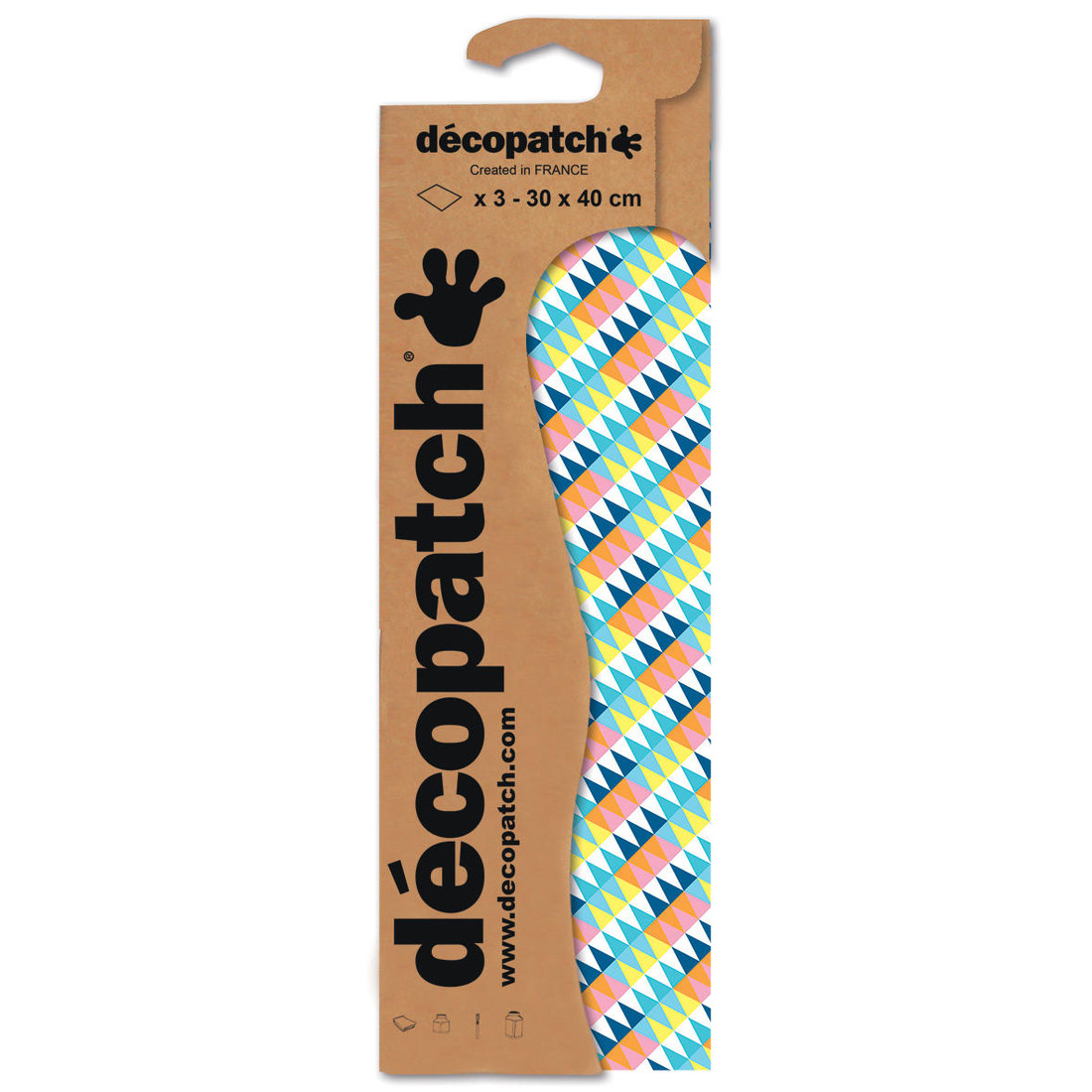 Decopatch papier 30 x 40cm 3 vel gekleurd driehoek Decopatch papier 30 x 40cm 3 vel gekleurd driehoek