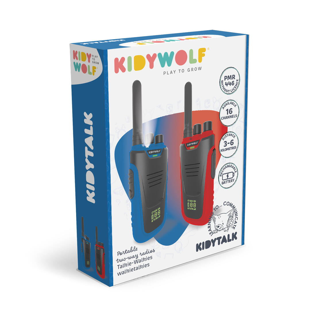 Kidytalk - 2 walkie talkies in blauw en rood