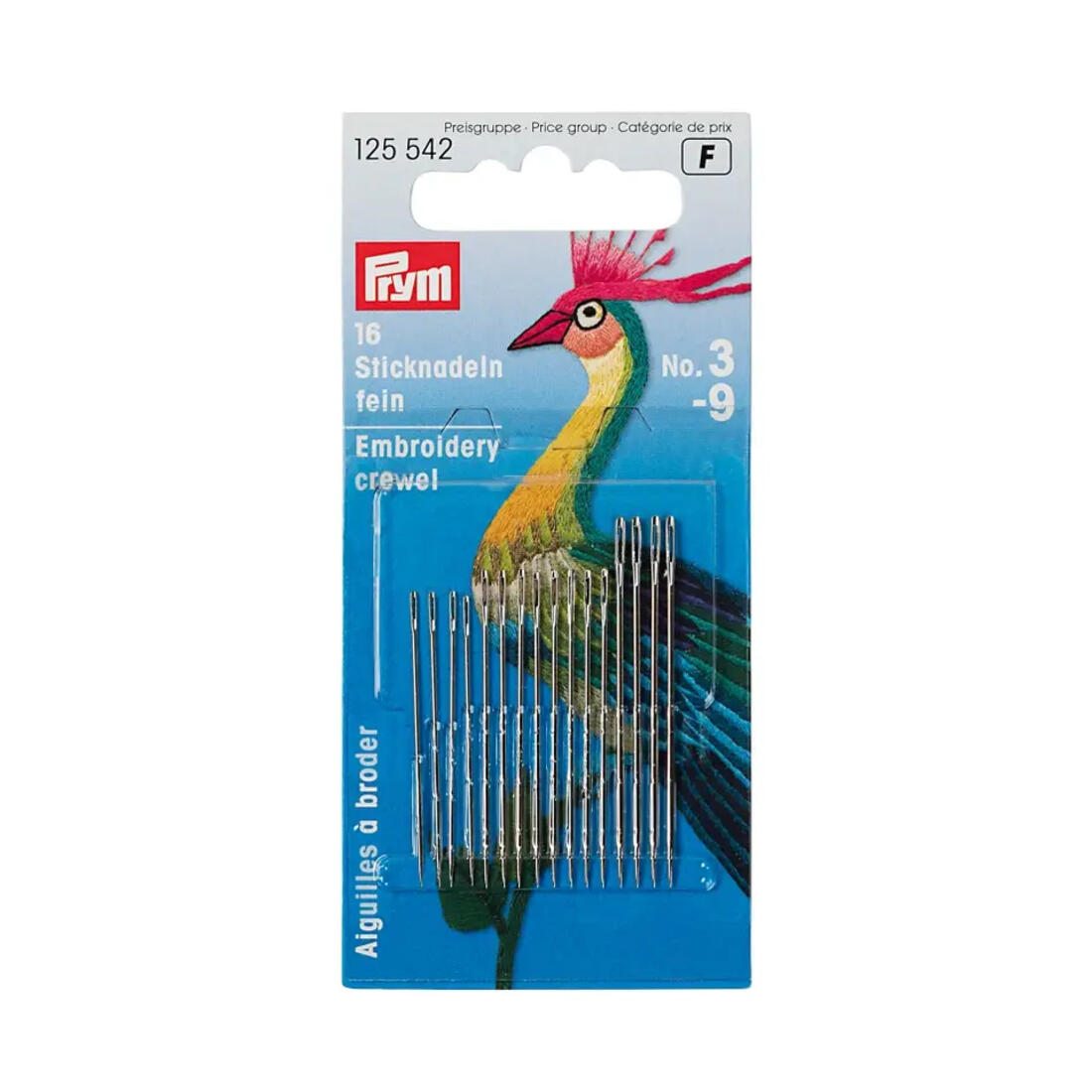 Borduurnaald fijn nr 3 tot 9, 16 stuks assortiment