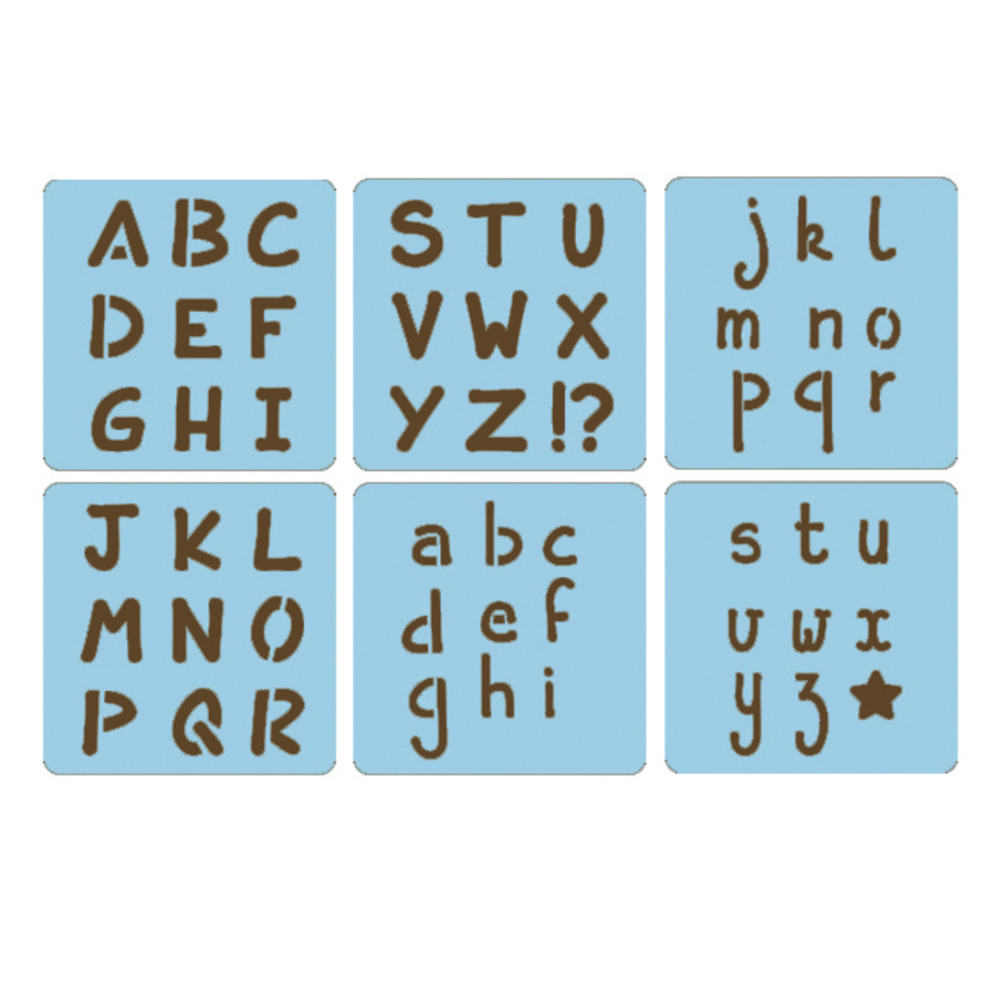 Set sjablonen 15 x 15 cm 6 stuks alfabet Set sjablonen 15 x 15 cm 6 stuks alfabet