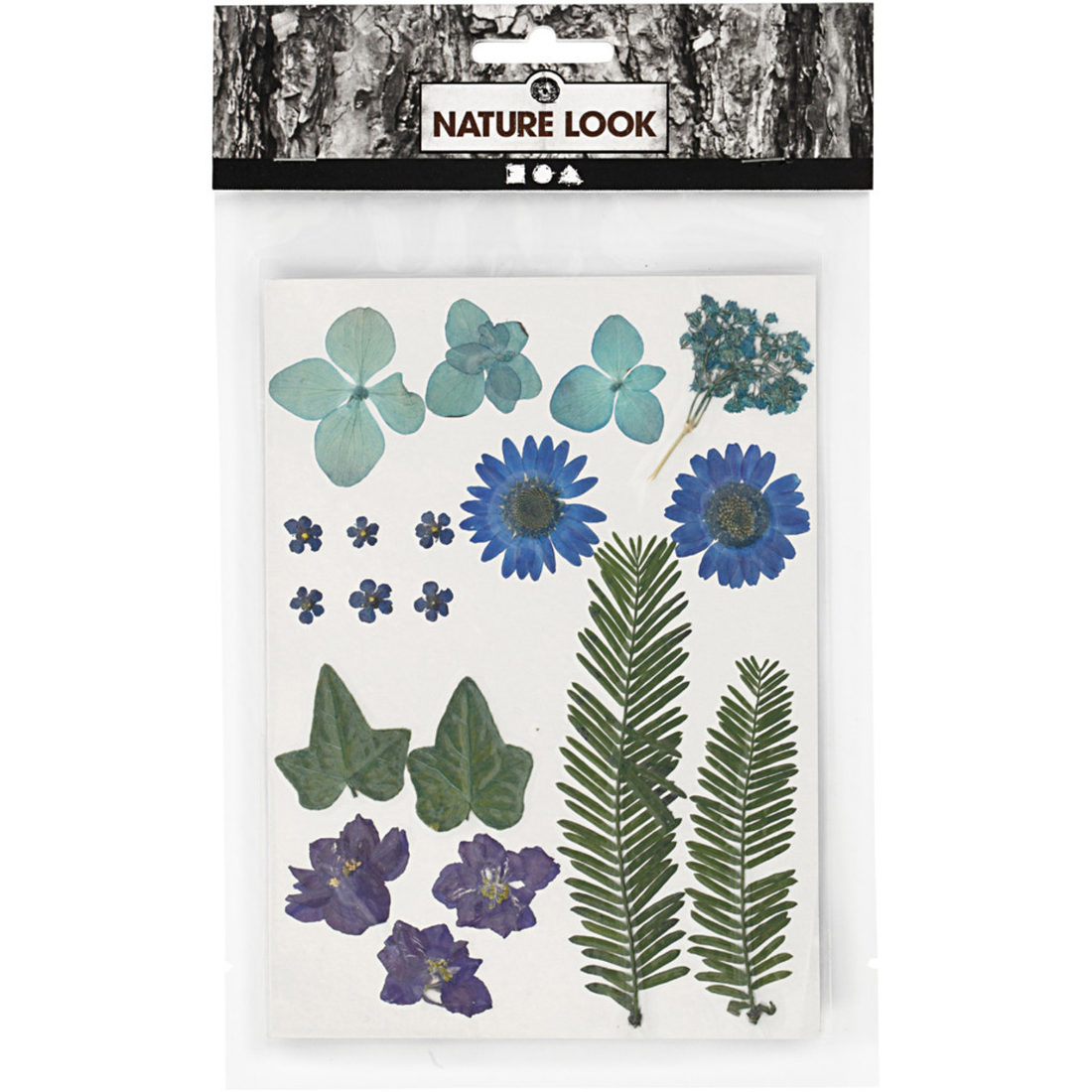 Gedroogde bloemen en bladeren 19 stuks blauw
