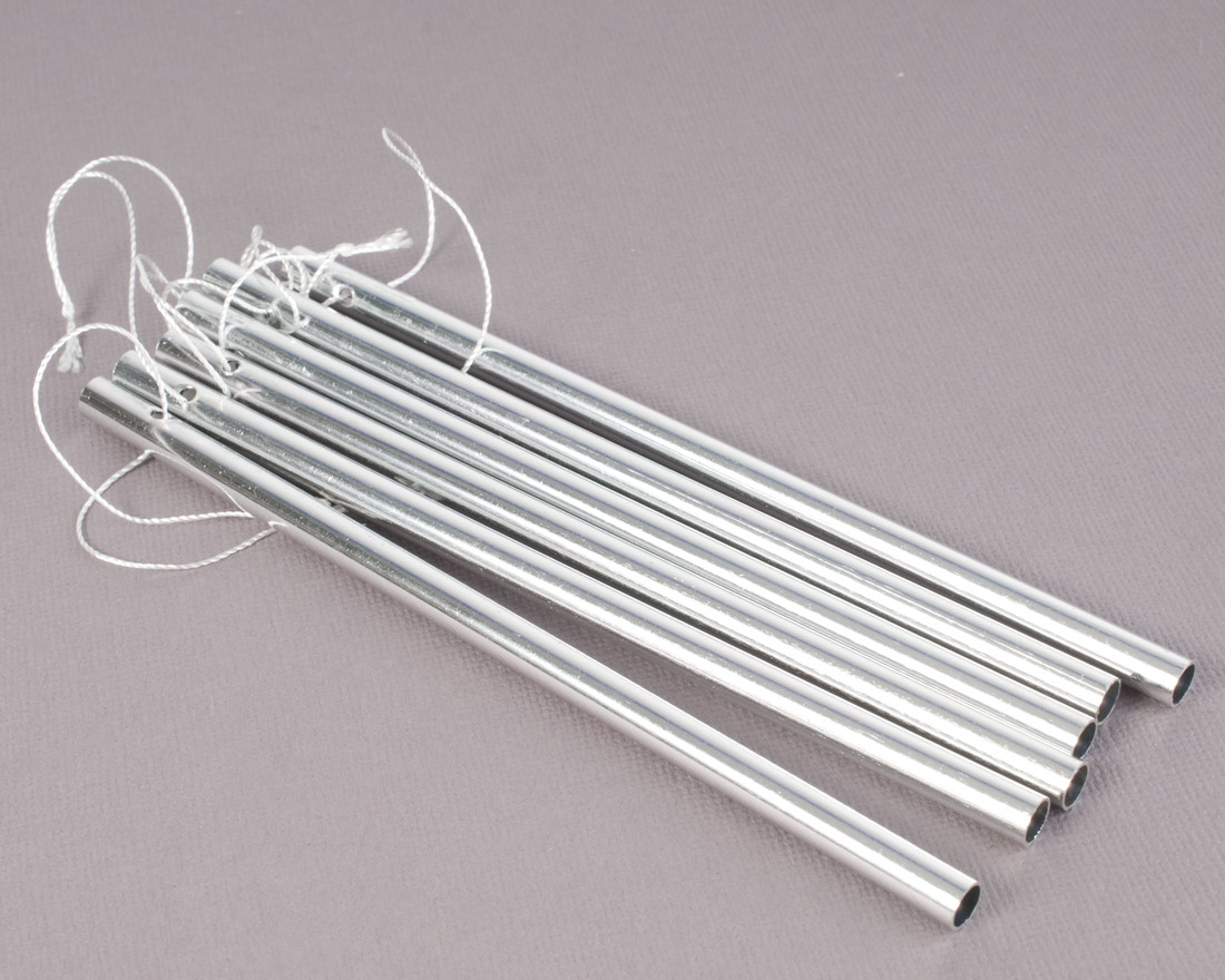 Windgongs hol 14 cm /6 mm 6 stuks zilver