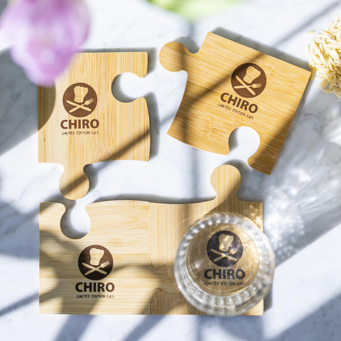 Kampcadeau Koks - Bamboe onderzetters puzzel 4 st Lim. Ed. 25