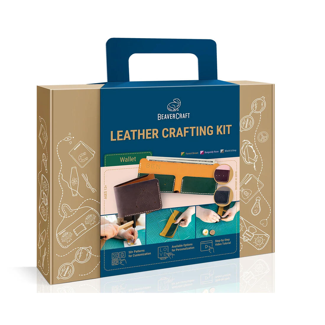 Leerbewerking set portefeuille zwart/grijs