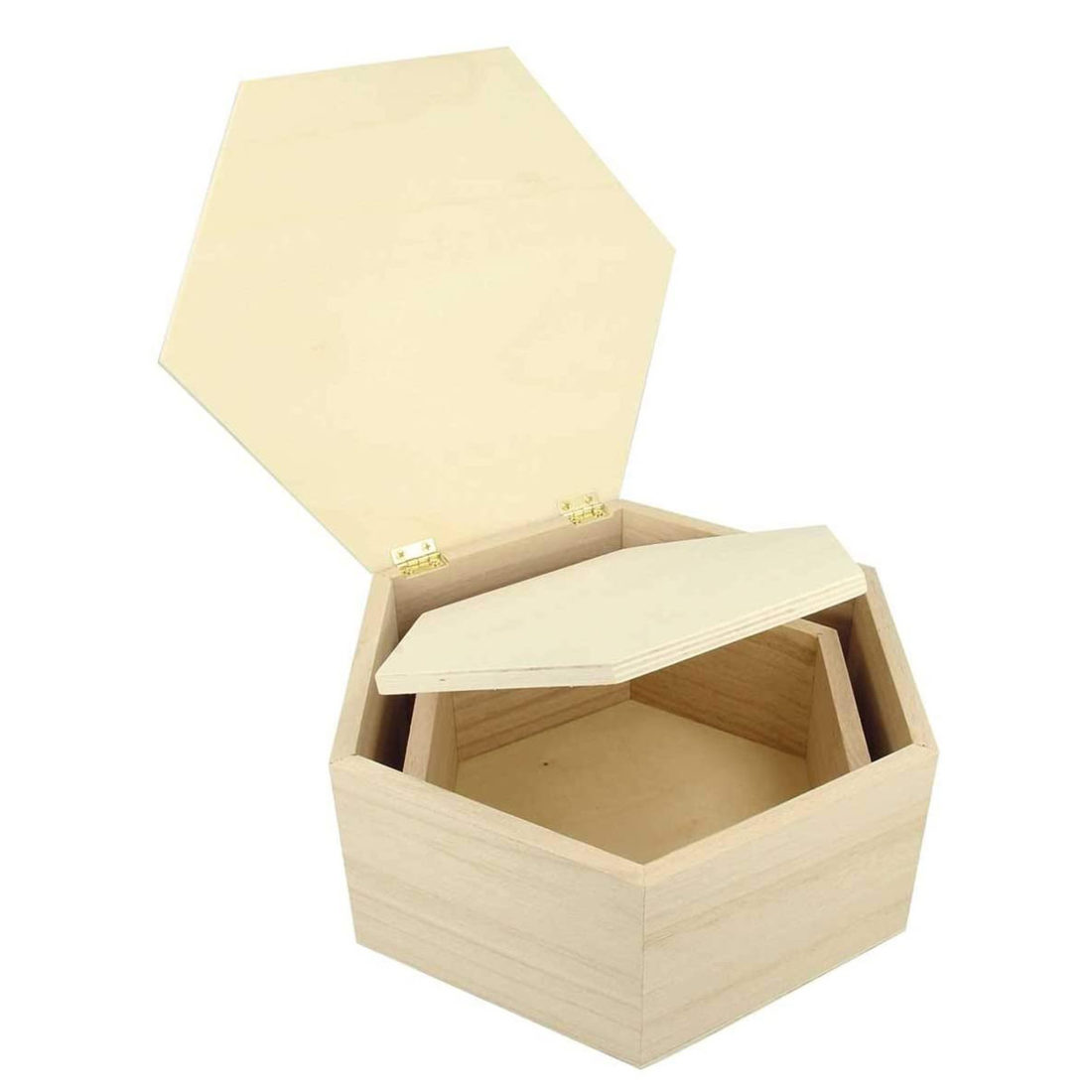 Houten kistjes 2 stuks 18x15,5 x7 cm en 22x19x9 cm zeshoek