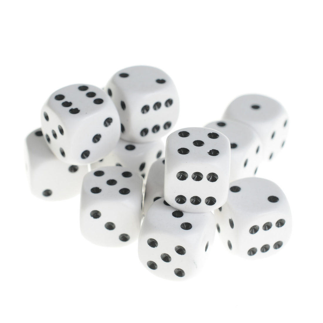 Dobbelsteenset 16 mm wit 12 stuks