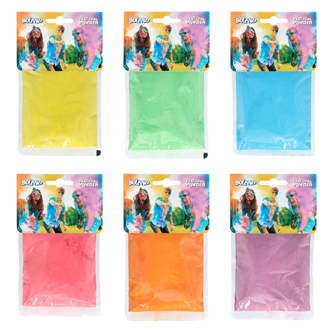 Holi kleurpoeder 6 kleuren x 140 g voordeelpak Holi kleurpoeder 6 kleuren x 140 g voordeelpak