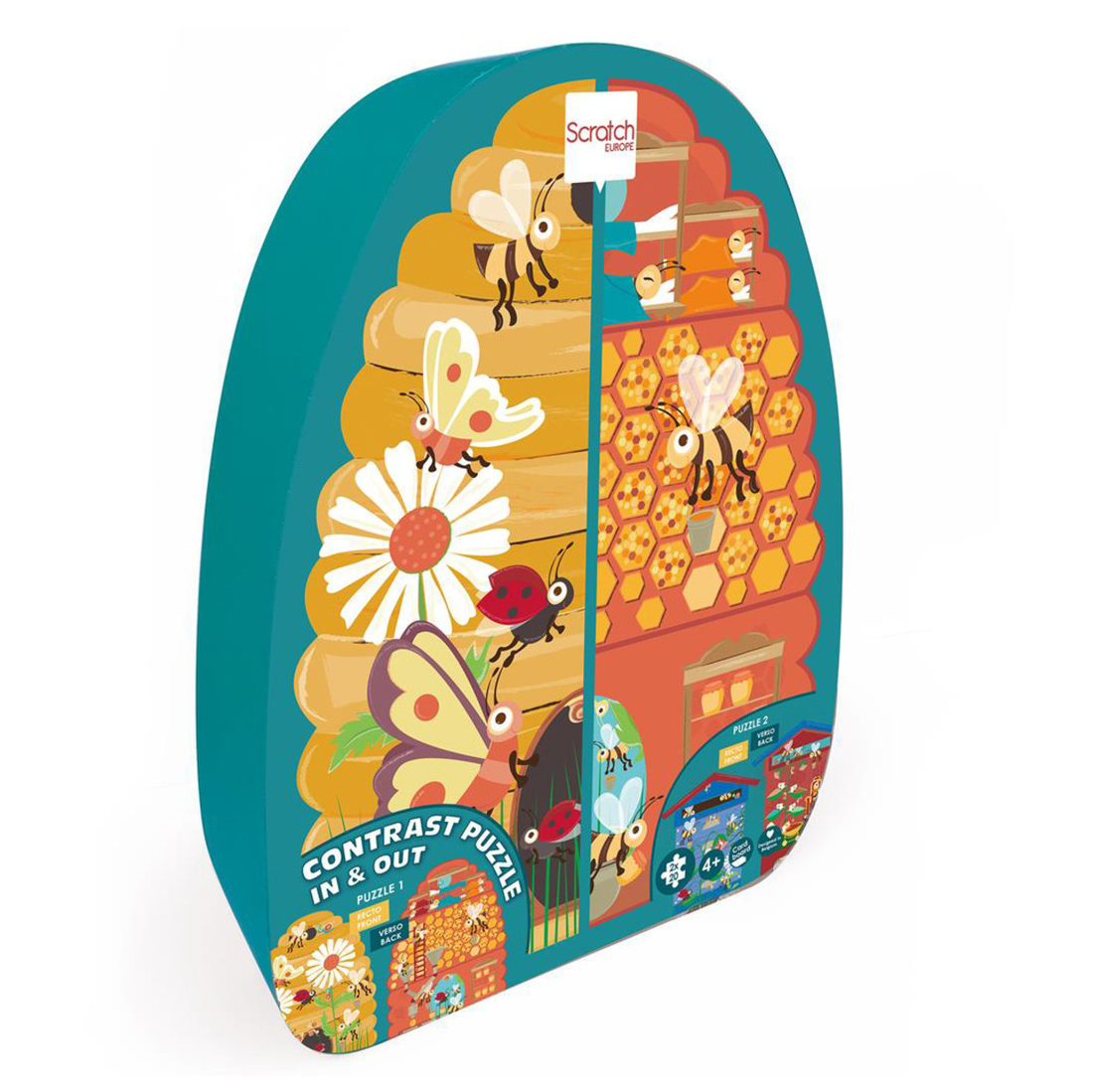 2-zijdige puzzel 2 stuks bijenkorf en -kast (20+20 stuks) 3+