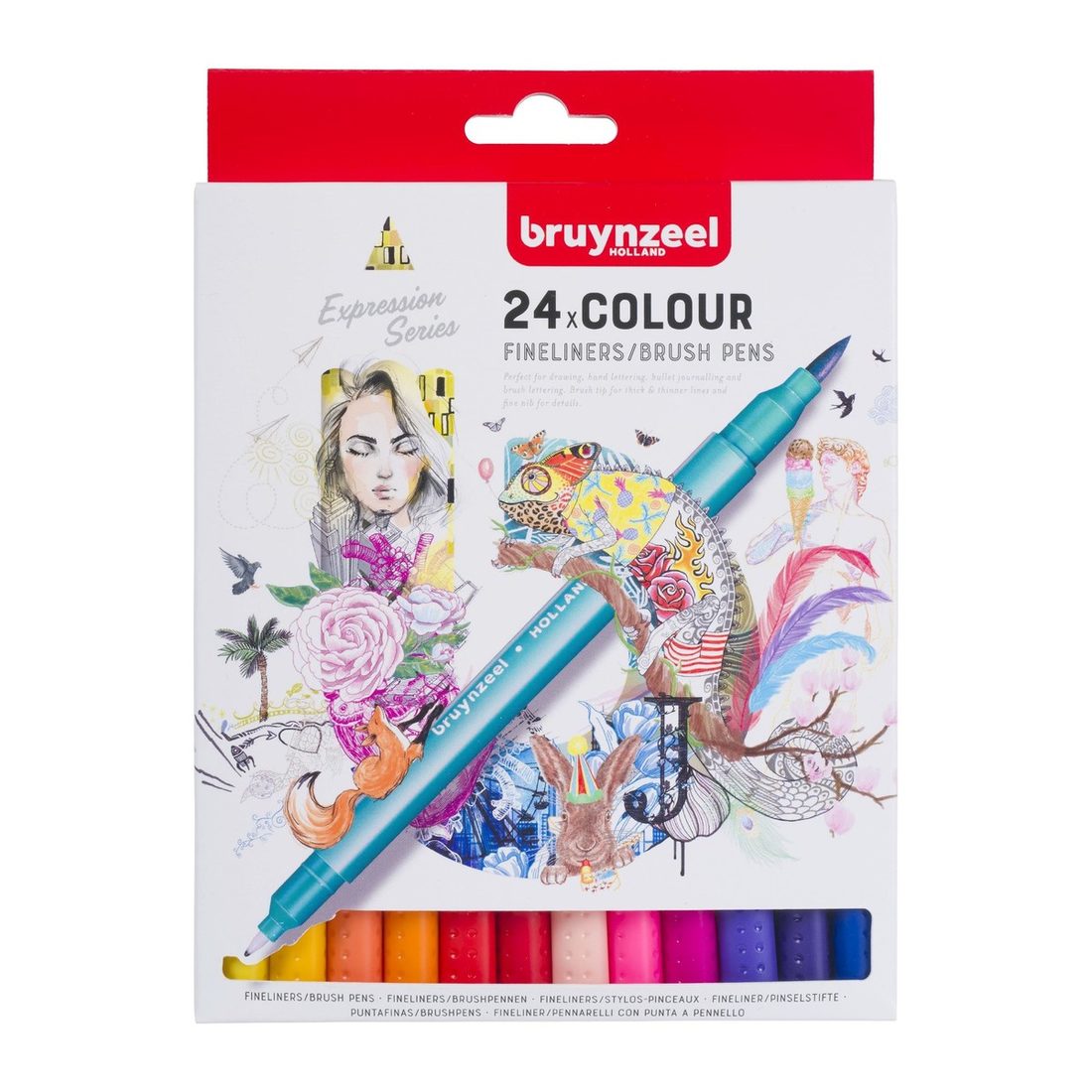 Bruynzeel fineliners/brushpennen 24 stuks