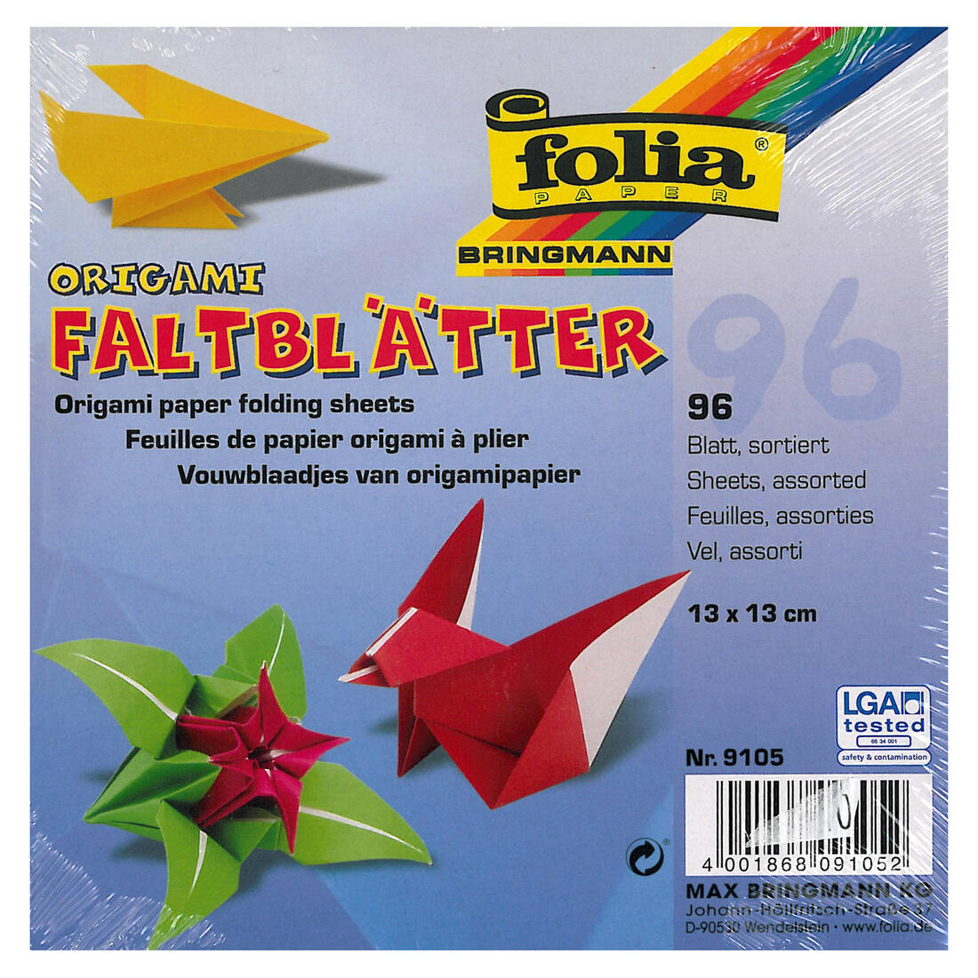 Origamiblaadjes 13 x 13 cm 96 stuks wit/gekleurd ass.