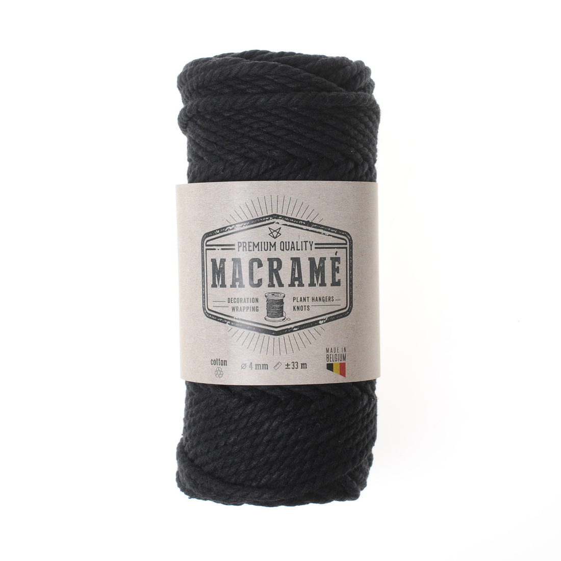 Macramé koord katoen 4 mm 33 m zwart