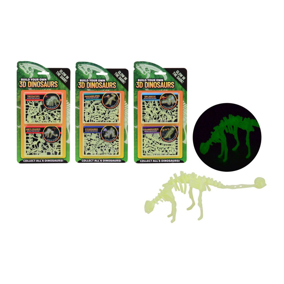 Schenkspeelgoed - Glow-in-the-dark 3D dino 2 stuks Schenkspeelgoed - Glow-in-the-dark 3D dino 2 stuks
