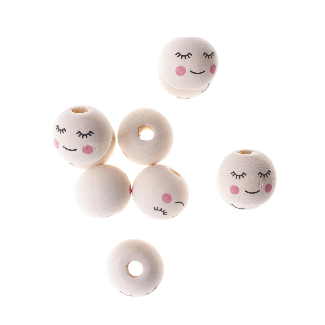 Houten kralen gezichtjes 2cm diameter 10 stuks 