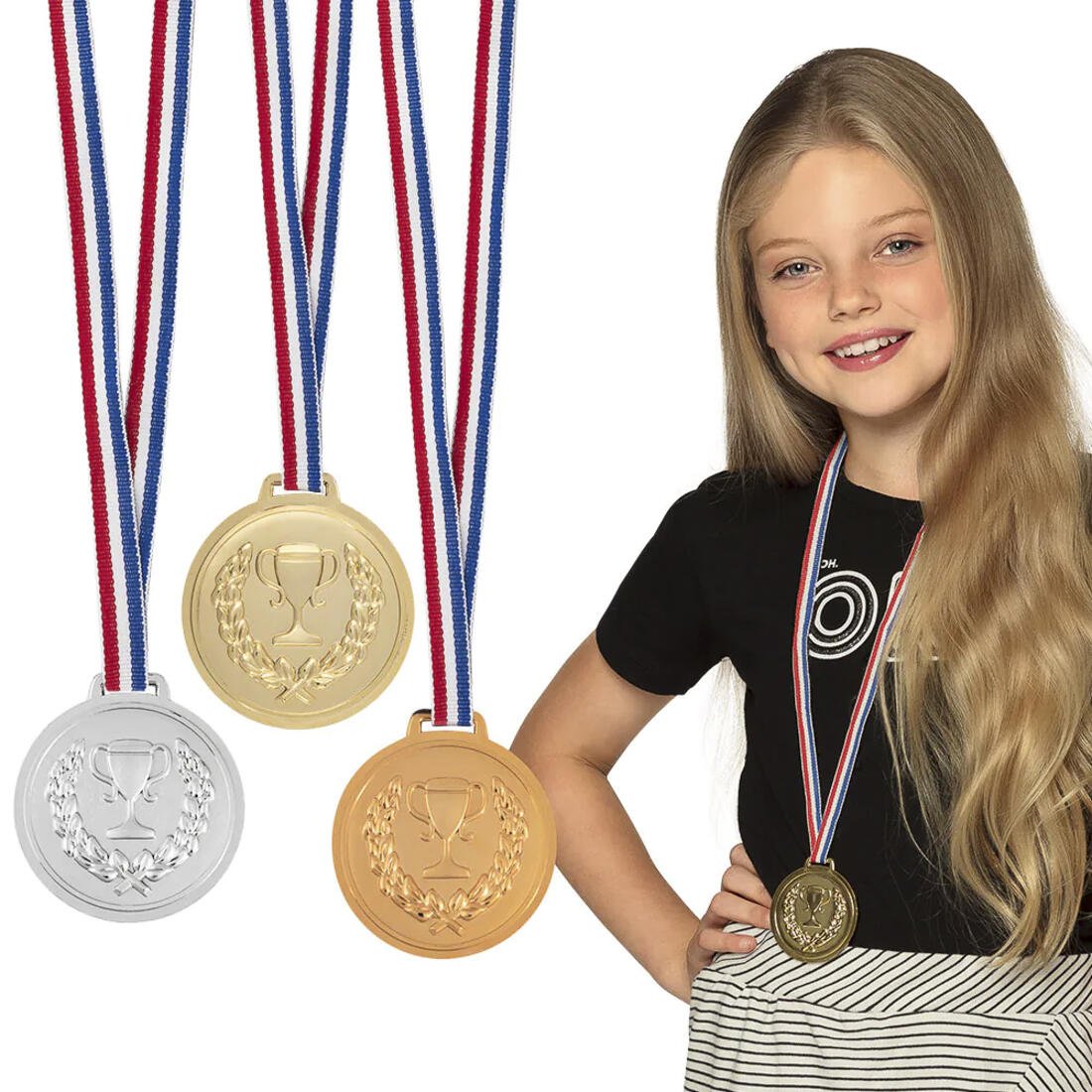 Medailles podium 3 stuks goud-zilver-brons