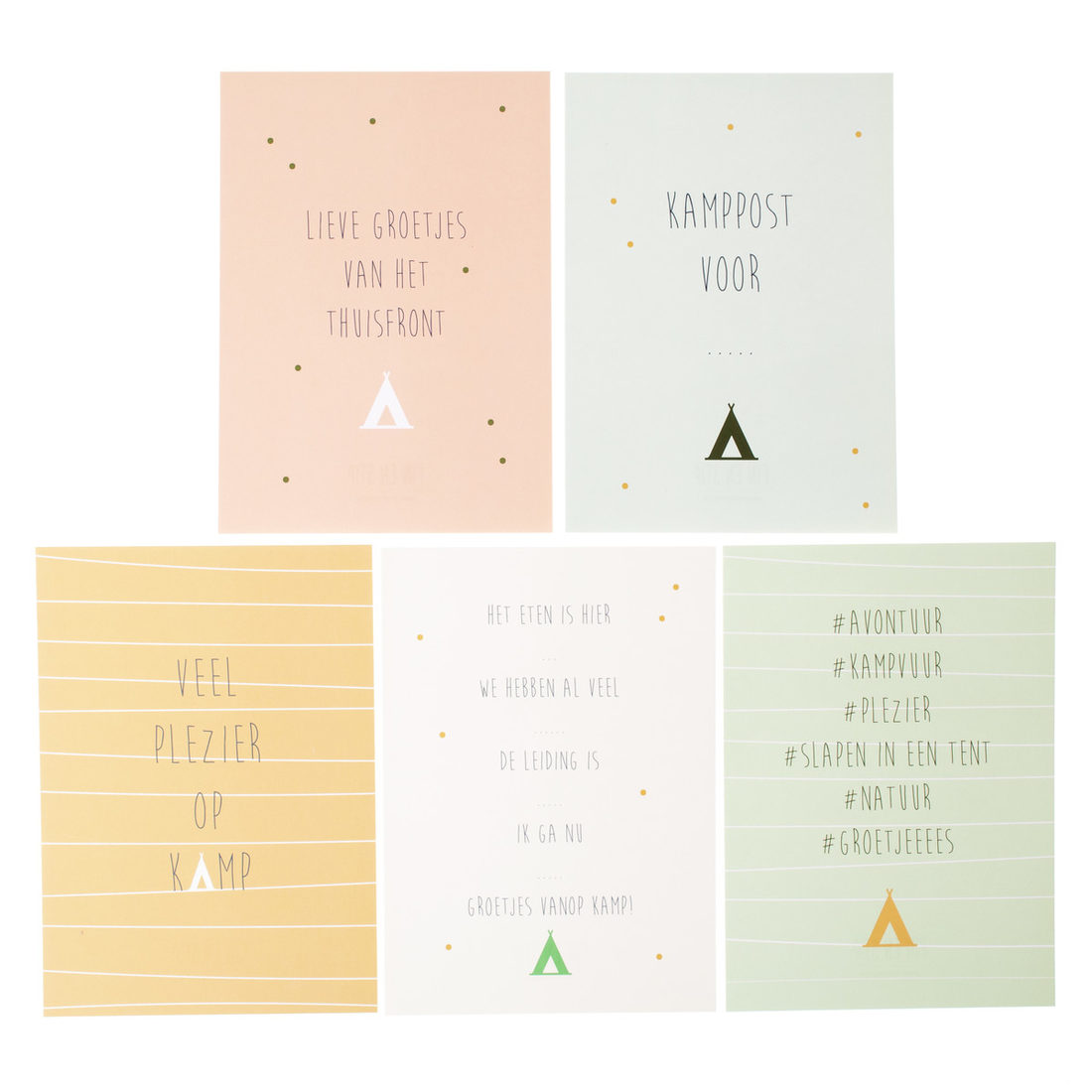 Kampkaarten 5 stuks inclusief 5 omslagen set 1 Kampkaarten 5 stuks inclusief 5 omslagen set 1