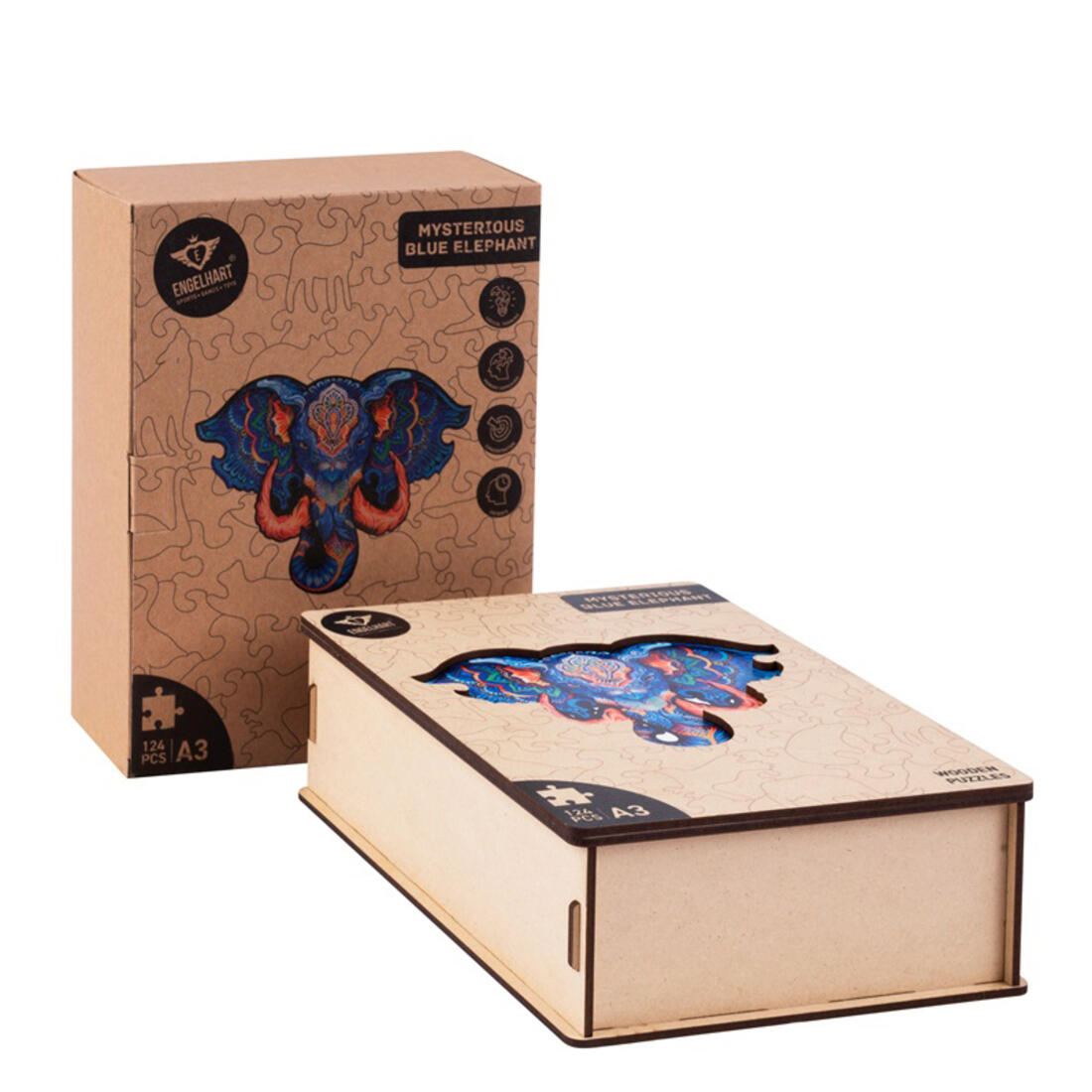 Houten puzzel A3 Olifant (hoofd) 124 stuks Houten puzzel A3 Olifant (hoofd) 124 stuks