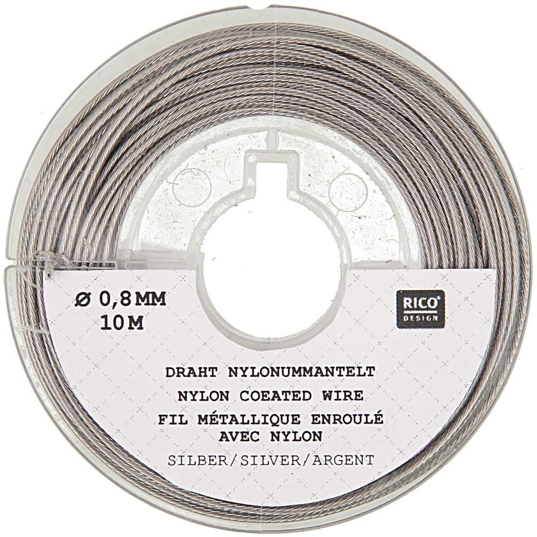 Nyloncoated staaldraad 0,80 mm 10 m zilver