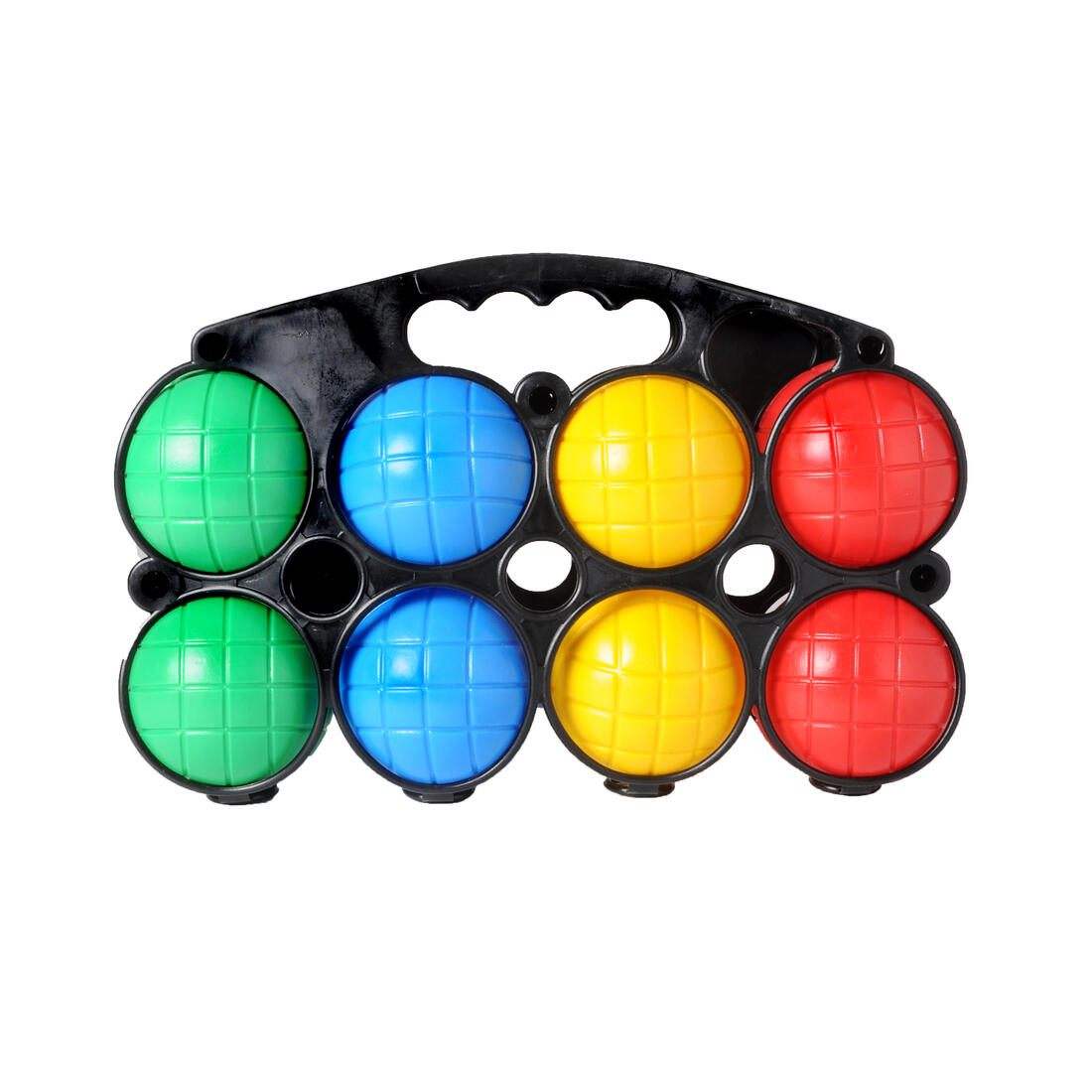 Petanqueset 2 x 4 plastic ballen 69 mm in houder