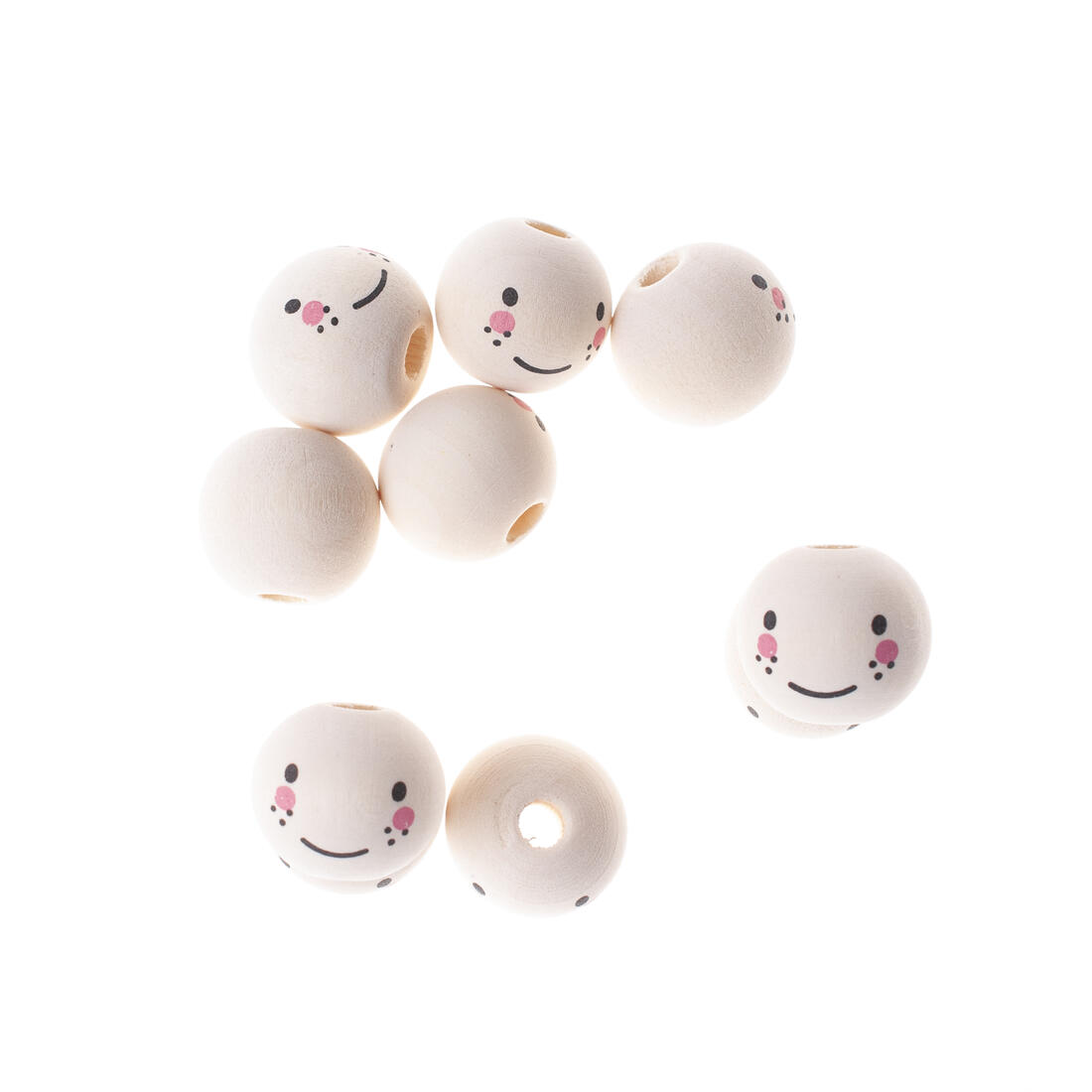 Houten kralen vrolijke gezichtjes 10 stuks 
