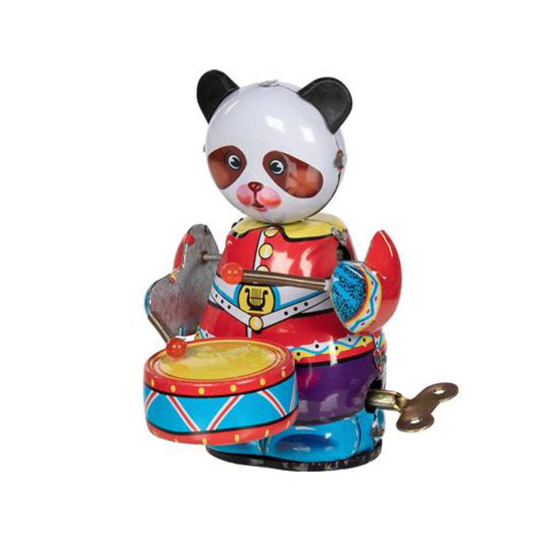 Blikken pandabeer met trommel 8 cm opwindbaar