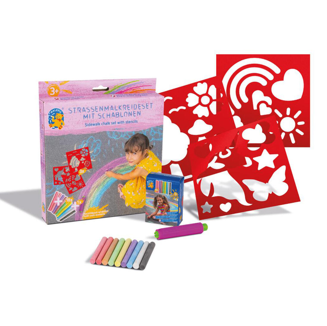 Stoepkrijtset Eenhoorn met krijtjes en 3 sjablonen