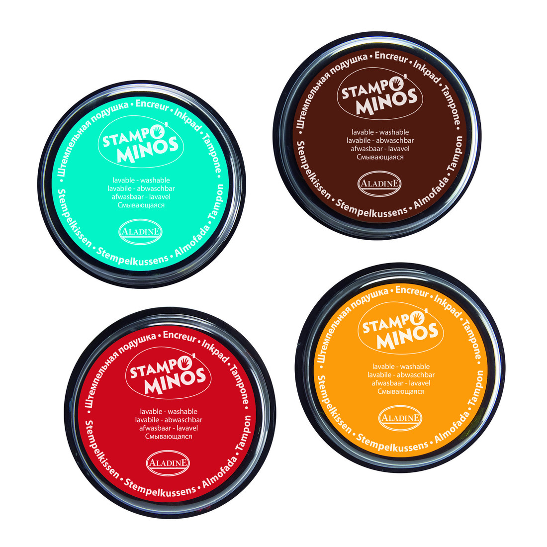 Stampo Colors inkt 4 stuks turkoois-bruin-rood-geel