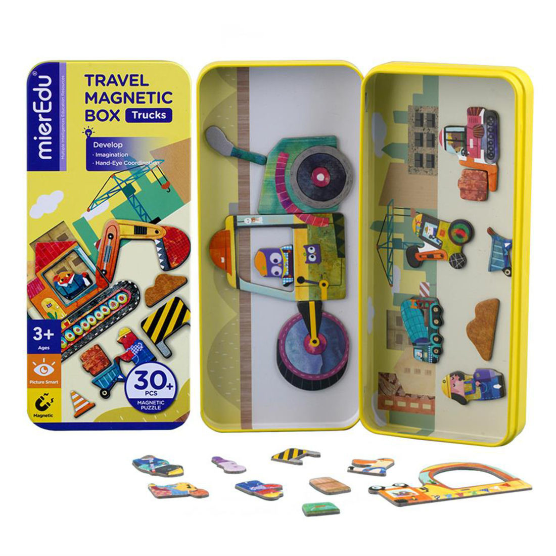 Magnetische reisbox puzzelspel vrachtwagens 3+