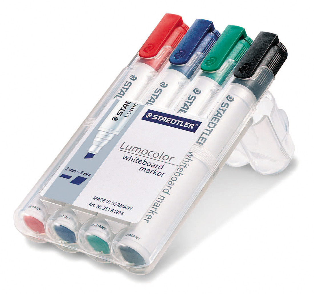 Whiteboard marker schuine punt rood-blauw-groen-zwart Whiteboard marker schuine punt rood-blauw-groen-zwart