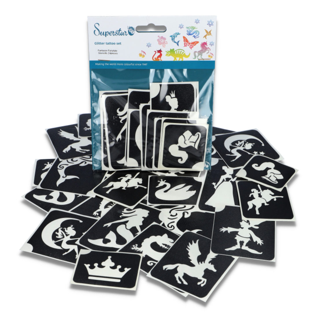 Sjablonen voor glittertattoos 24 stuks fantasy fairytale