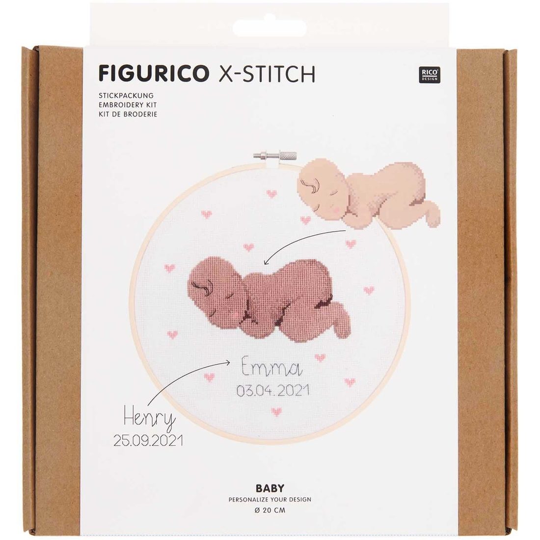 Personaliseerbare borduurset kruisjessteek 20 cm baby