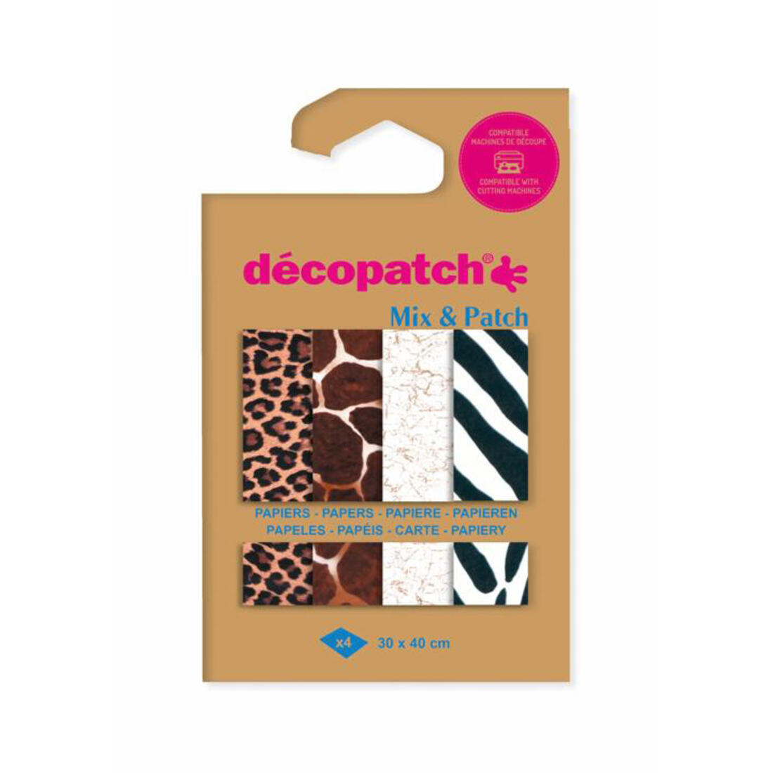 Decopatch papier 30 x 40 cm 4 vel ass. dierenprint