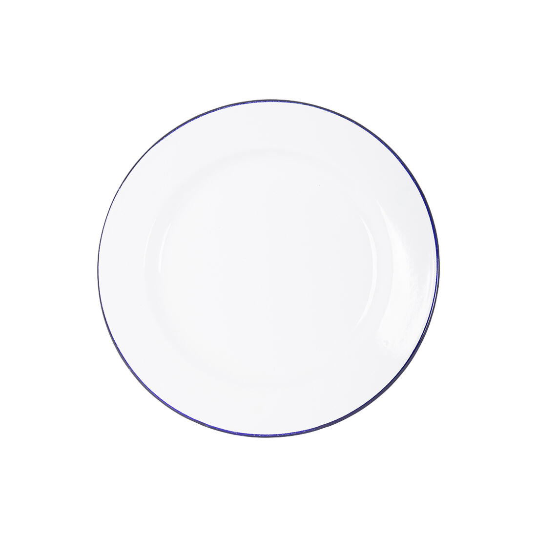 Plat bord in emaille wit/blauw