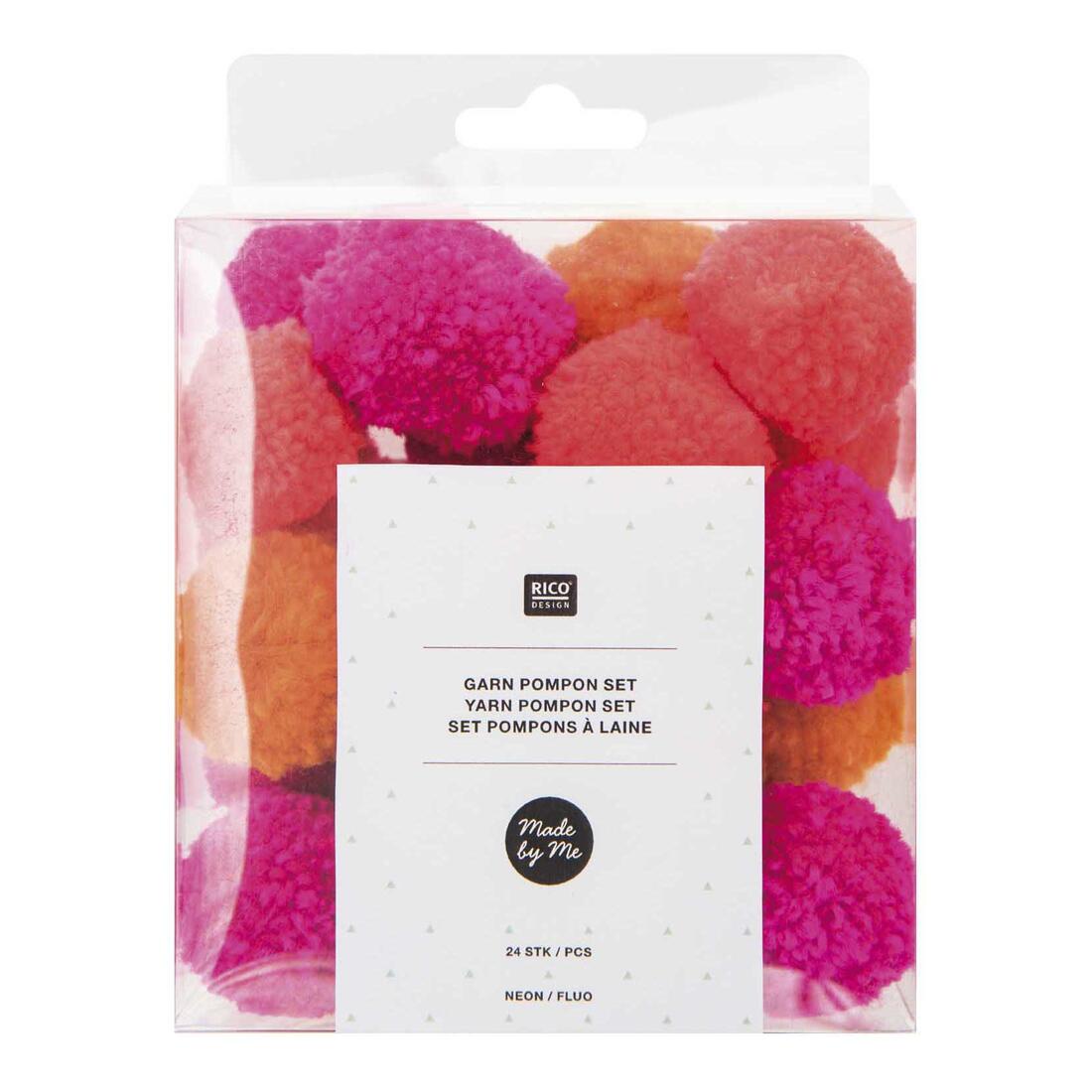 Pompon 24 stuks mix neon
