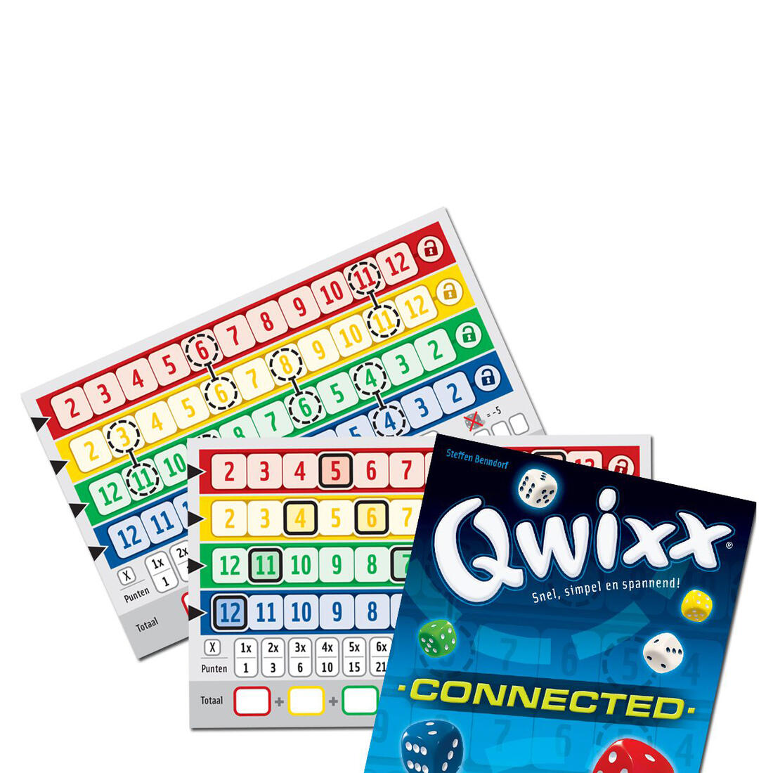 Qwixx Connected scoreblok (2 varianten) 2 x 80 scoreblaadjes Qwixx Connected scoreblok (2 varianten) 2 x 80 scoreblaadjes