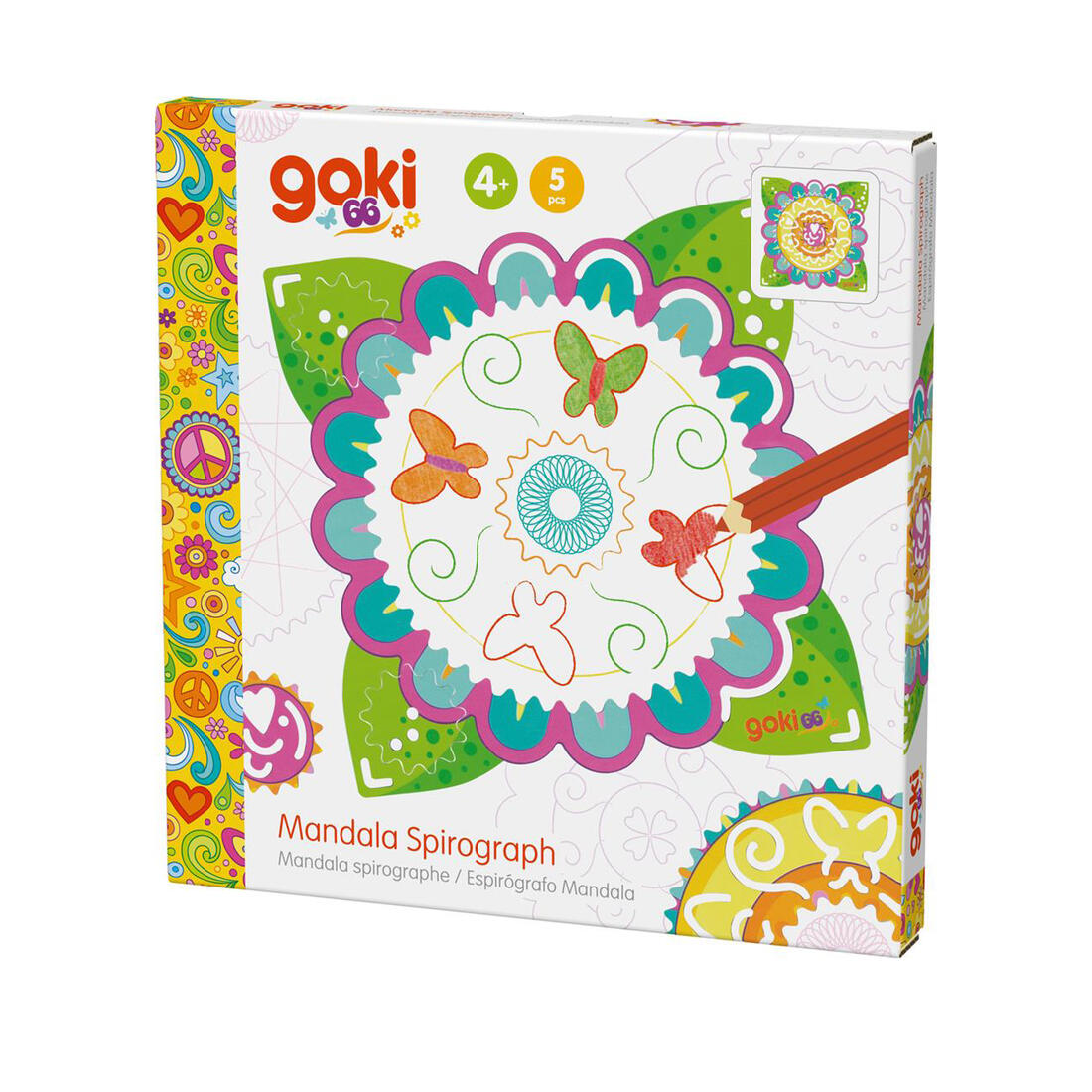 Houten spirograaf mandala 17 cm 5-delig 4+
