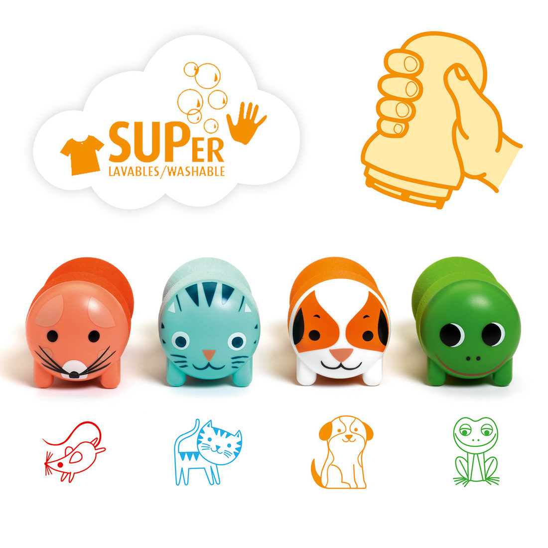 Djeco zelfinkende stempels 4 stuks huisdieren +18 maand Djeco zelfinkende stempels 4 stuks huisdieren +18 maand