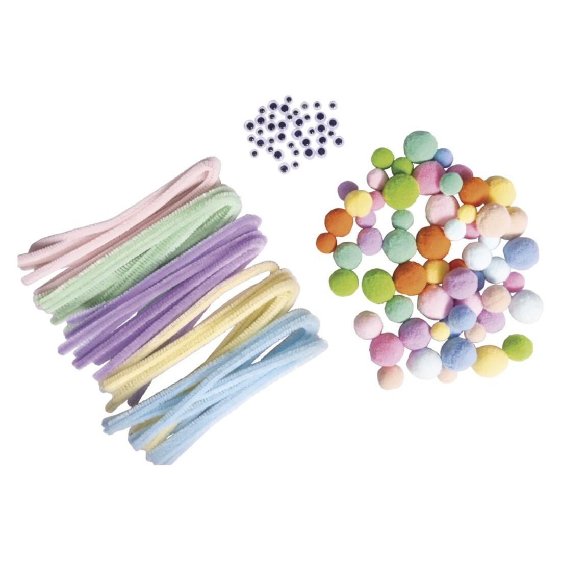 Pompon chenille wiebelogen mix 125 st pastelkleuren