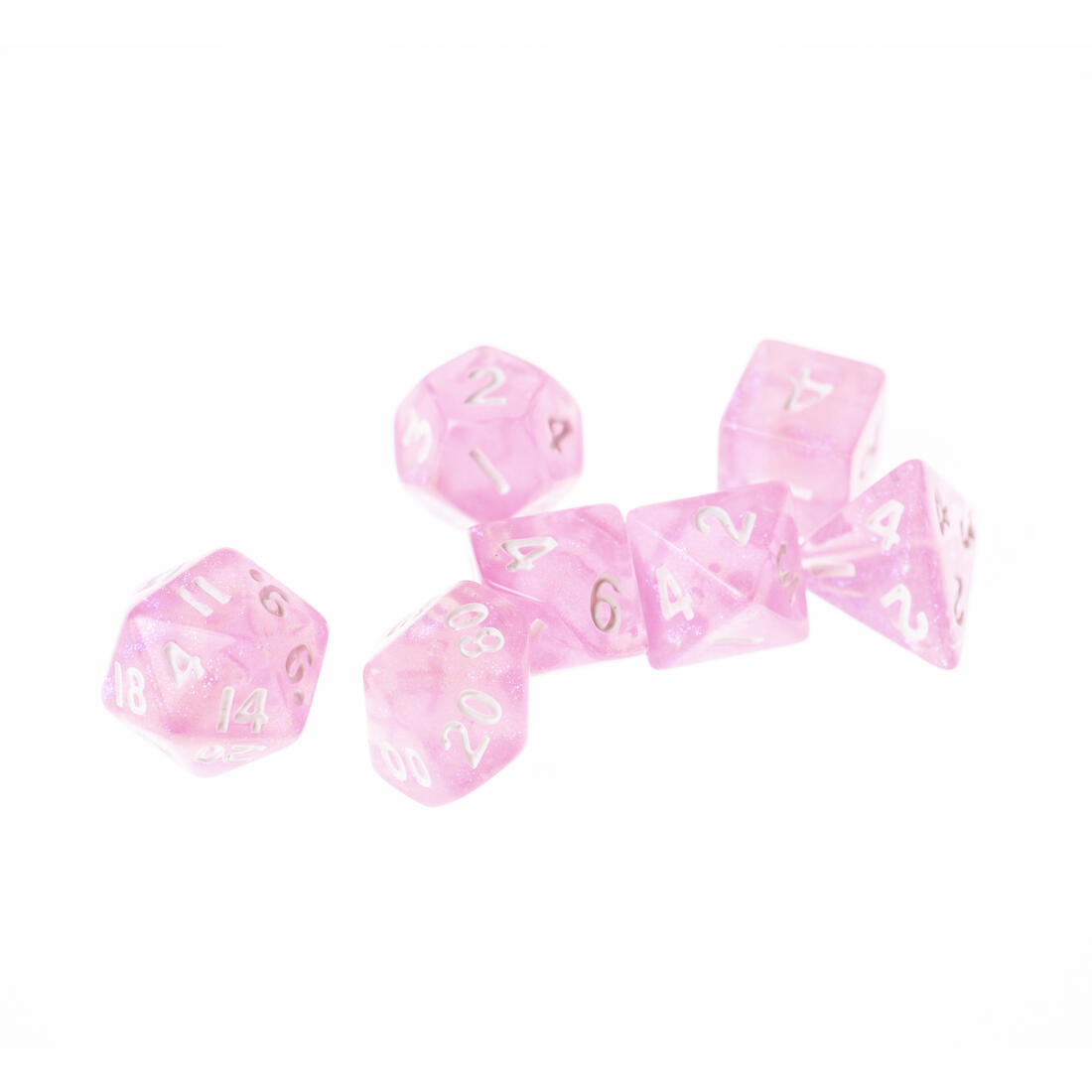 Mini Dobbelsteenset RPG veelhoek Moonstone pink 7 stuks