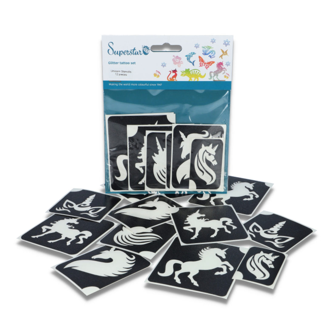 Sjablonen voor glittertattoos 12 stuks unicorn