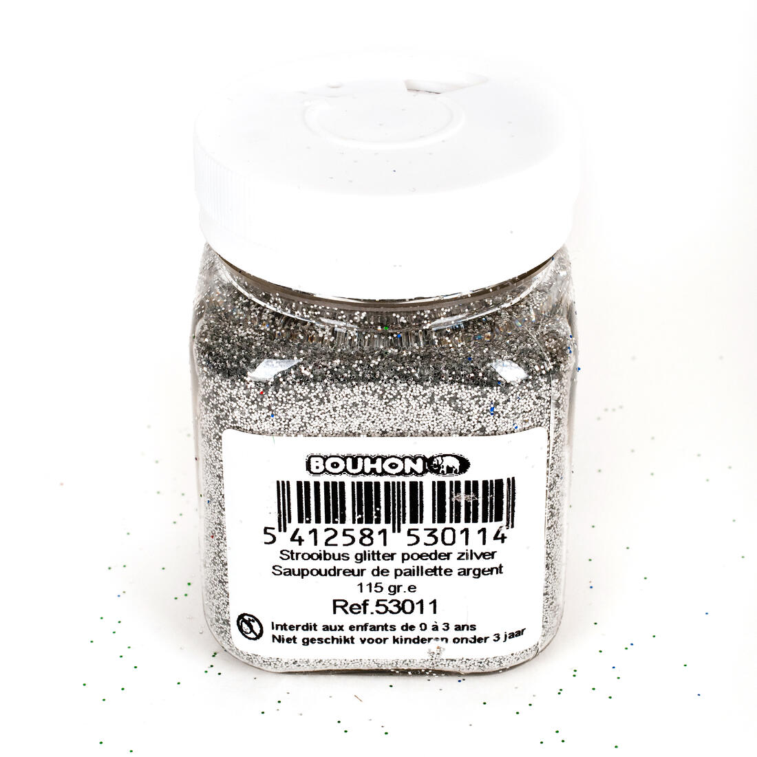 Glitter 115 g in strooipot - zilver