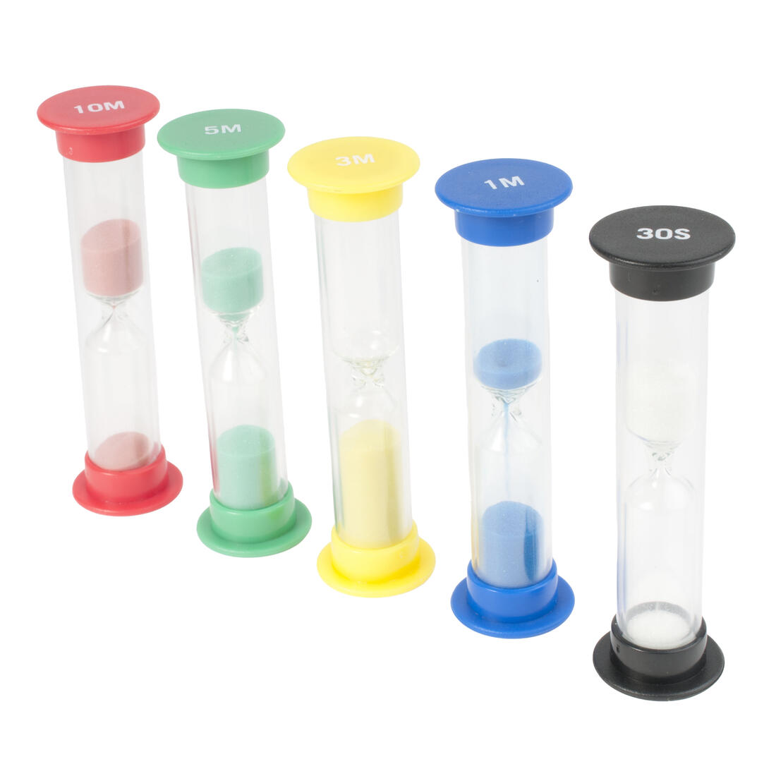 Zandlopers 9 cm 5 stuks (0,5 - 1 - 3 - 5 - 10 min) Zandlopers 9 cm 5 stuks (0,5 - 1 - 3 - 5 - 10 min)