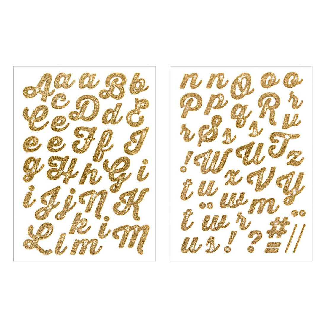 Strijkletters alfabet 67 stuks glitter goud