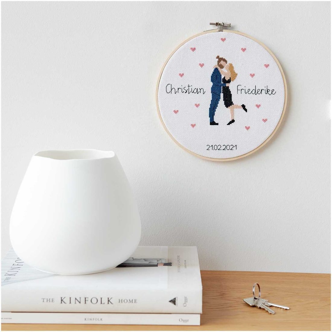 Personaliseerbare borduurset kruisjessteek 20 cm lovebirds Personaliseerbare borduurset kruisjessteek 20 cm lovebirds
