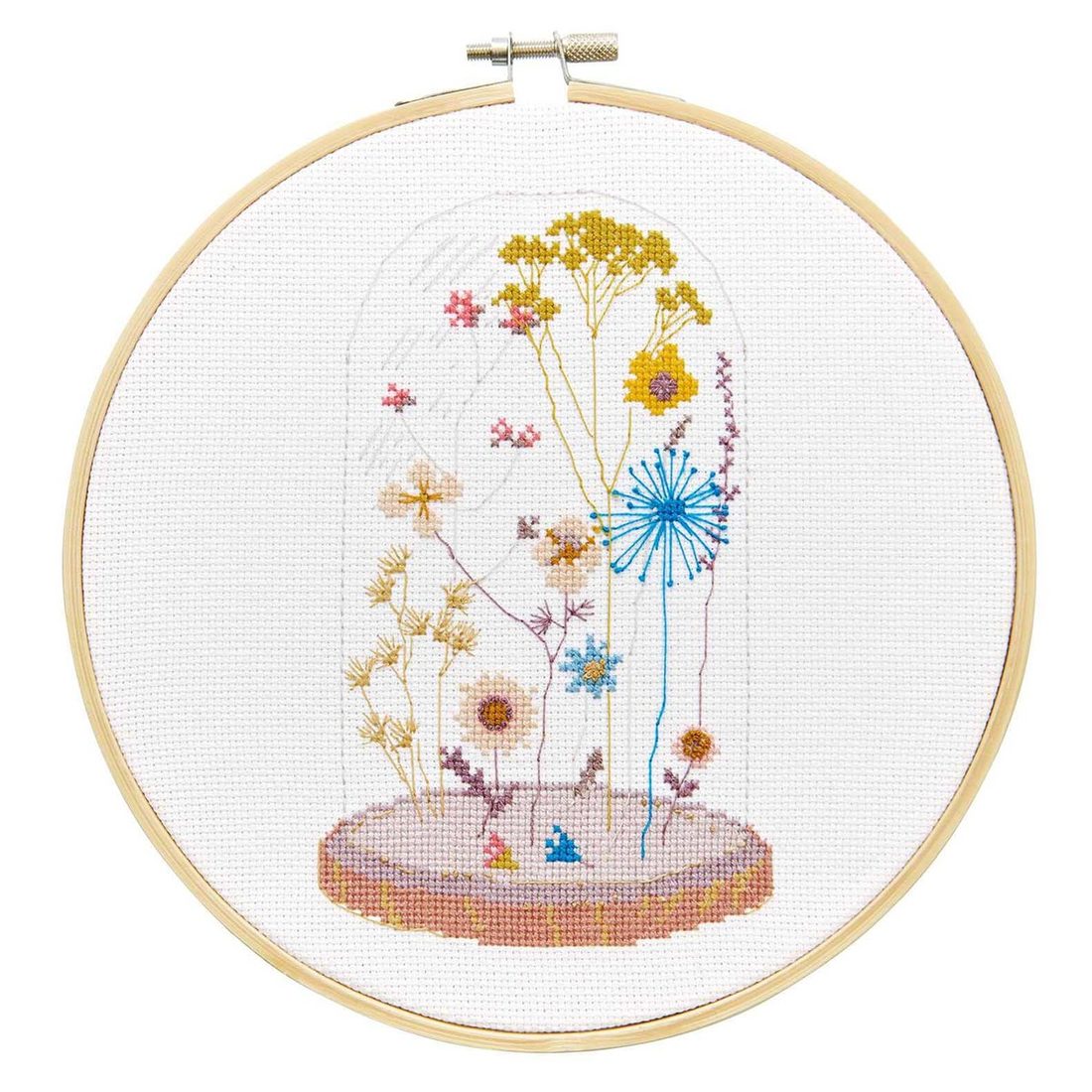 Borduurset kruisjessteek 20 cm glazen stolp Borduurset kruisjessteek 20 cm glazen stolp