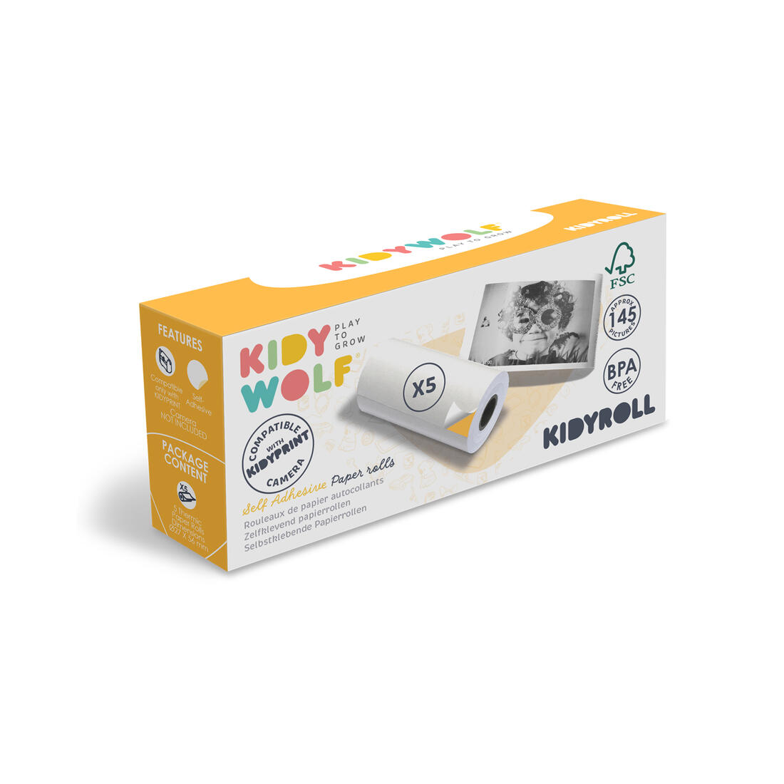 Kidyroll zelfklevend - 5 aanvulrolletjes voor Kidyprint