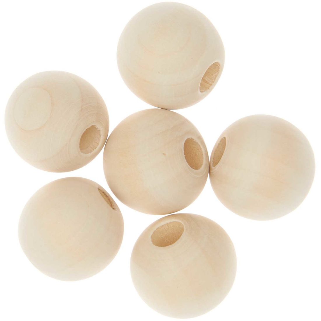 Macramé kralen hout rond 30 mm 6 stuks natuur