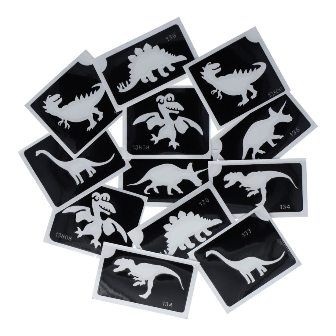 Sjablonen voor glittertattoos 12 stuks dino's